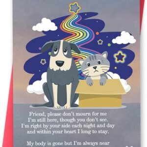 Cute Pet Sympathy Card，Pets Memorial Gifts for Loss of Dog Cat - 8x5.3 Inches, Double-Sided