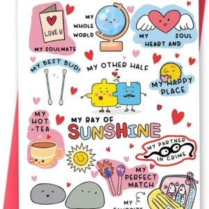 Cute Anniversary Card for Husband, Wife, Boyfriend or Girlfriend – Funny Romantic Love Card with Illustrations – Perfect for Wedding Anniversary Ideas